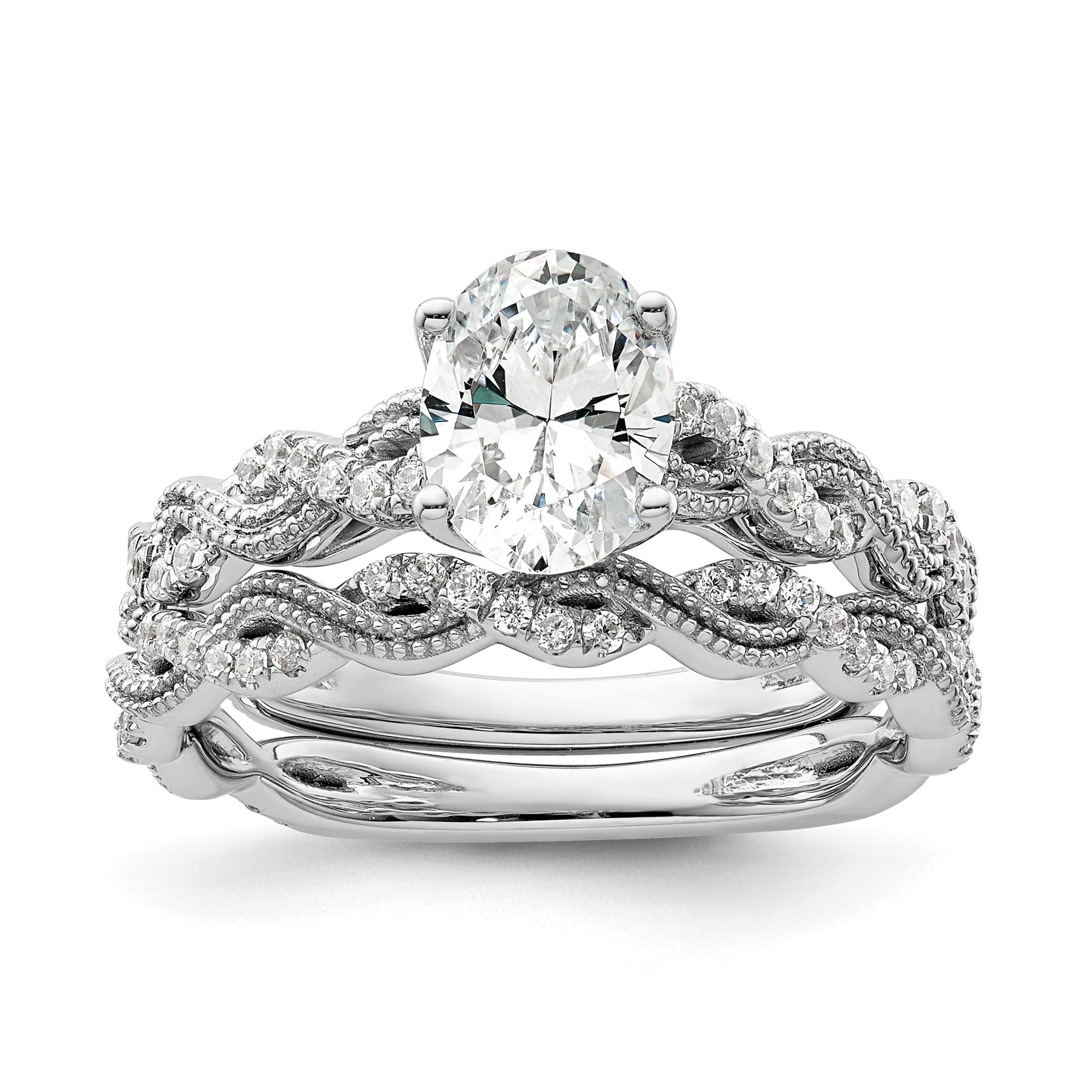 14K Weißgold Verlobungsring mit 0,2 ct. Labor-gezüchteten Diamanten VS/SI+ G+ und 1 ct. Diamant im Ovalschliff als Mittelstein