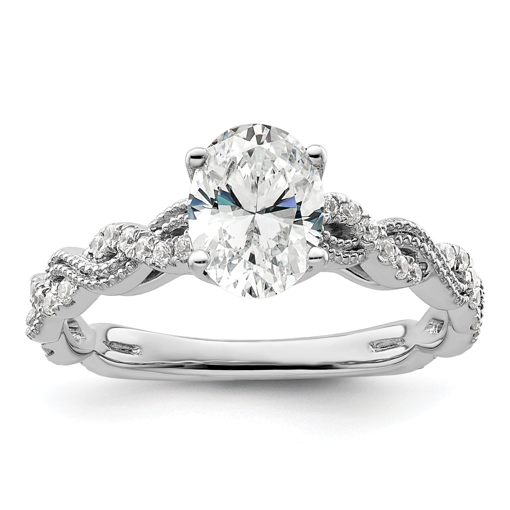 14K Weißgold Verlobungsring mit 0,2 ct. Labor-gezüchteten Diamanten VS/SI+ G+ und 1 ct. Diamant im Ovalschliff als Mittelstein