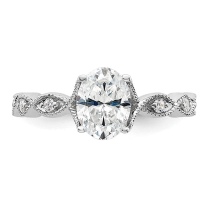 14K Weißgold Verlobungsring mit 0,125 ct. im Labor gezüchteten Diamanten VS/SI+ G+ und 1 ct. ovalem Center-Diamanten