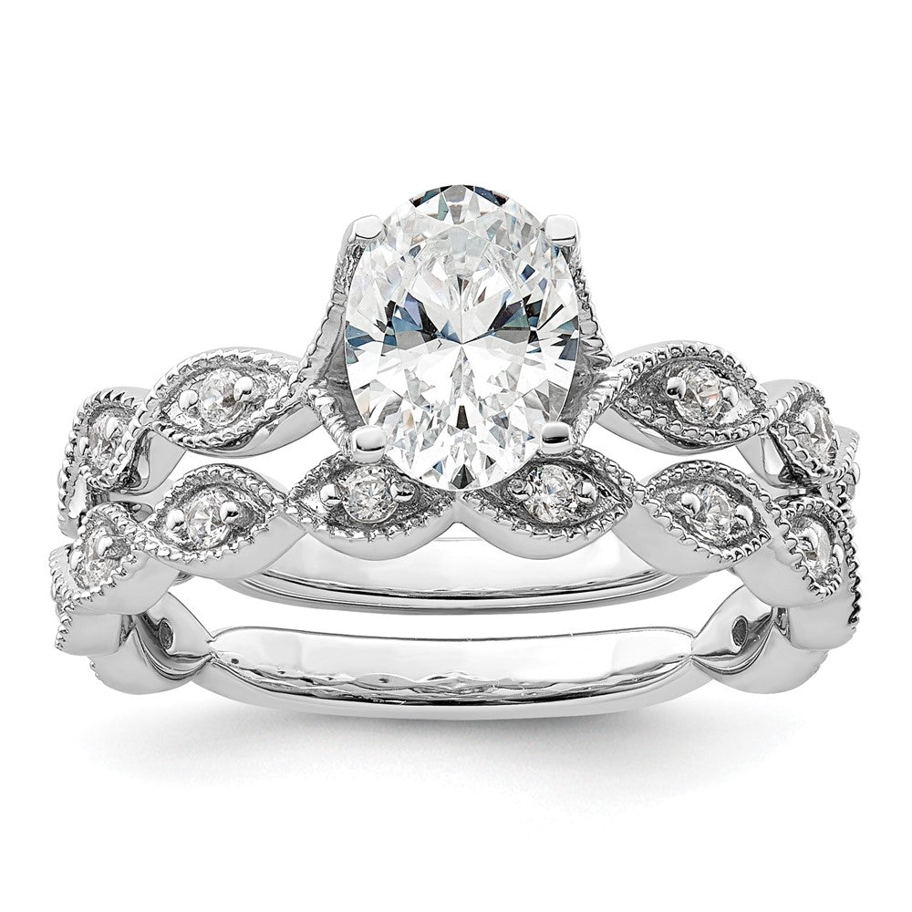 14K Weißgold Verlobungsring mit 0,125 ct. im Labor gezüchteten Diamanten VS/SI+ G+ und 1 ct. ovalem Center-Diamanten