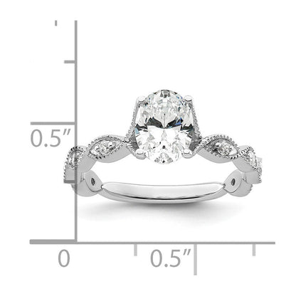 14K Weißgold Verlobungsring mit 0,125 ct. im Labor gezüchteten Diamanten VS/SI+ G+ und 1 ct. ovalem Center-Diamanten
