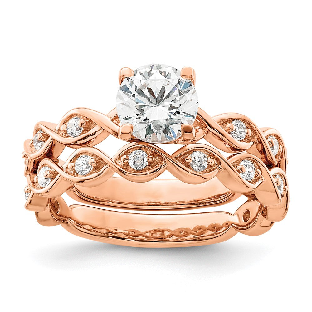 14K Roségold Verlobungsring mit 1 ct. rundem Diamant in der Mitte und 0,17 ct. laborgezüchteten Diamanten VS/SI+ G+