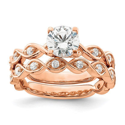 14K Roségold Verlobungsring mit 1 ct. rundem Diamant in der Mitte und 0,17 ct. laborgezüchteten Diamanten VS/SI+ G+