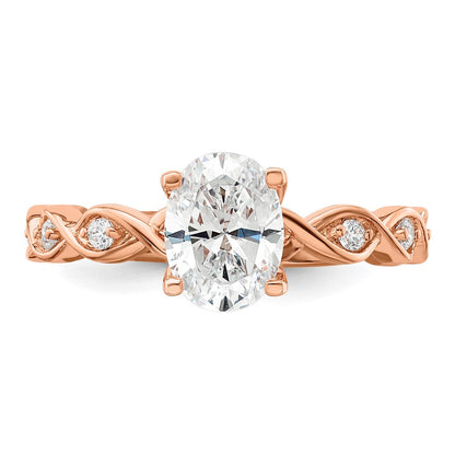 14K Roségold Verlobungsring mit 0,17 ct. im Labor gezüchteten Diamanten VS/SI+ G+ und 1 ct. Oval-Diamanten in der Mitte