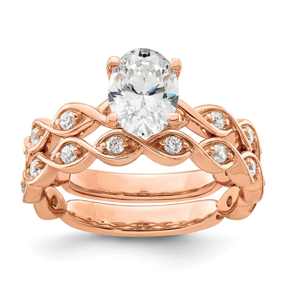 14K Roségold Verlobungsring mit 0,17 ct. im Labor gezüchteten Diamanten VS/SI+ G+ und 1 ct. Oval-Diamanten in der Mitte