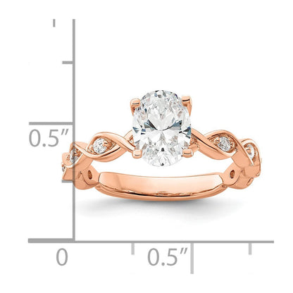 14K Roségold Verlobungsring mit 0,17 ct. im Labor gezüchteten Diamanten VS/SI+ G+ und 1 ct. Oval-Diamanten in der Mitte