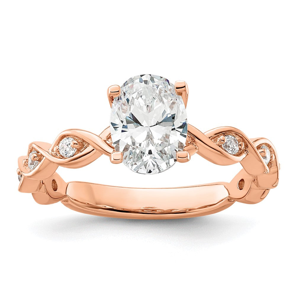 14K Roségold Verlobungsring mit 0,17 ct. im Labor gezüchteten Diamanten VS/SI+ G+ und 1 ct. Oval-Diamanten in der Mitte