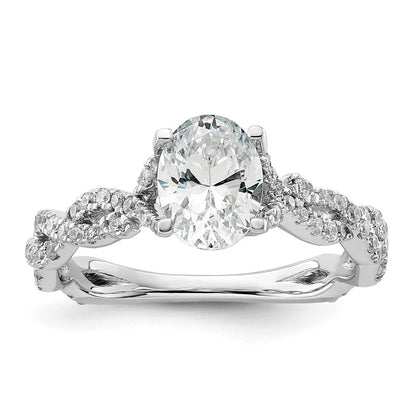 14K Weißgold Verlobungsring mit 0,375 ct. Laborgezüchteten Diamanten VS/SI+ G+, 1 ct. Center Oval Semi Mount