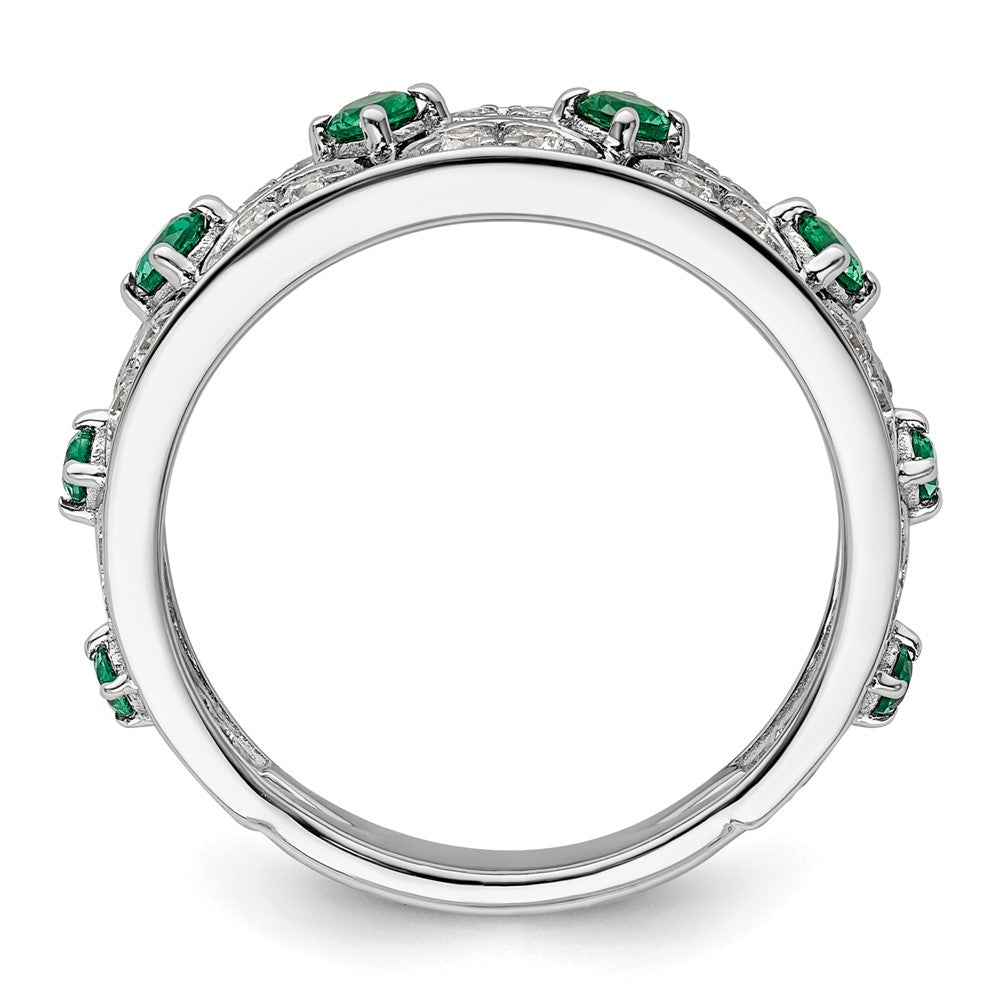 14K Weißgold Ring mit 0,5 ct. Labor-Diamant VS/SI+ G+ und Labor-Smaragd