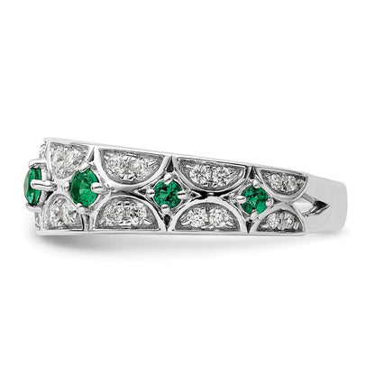 14K Weißgold Ring mit 0,5 ct. Labor-Diamant VS/SI+ G+ und Labor-Smaragd