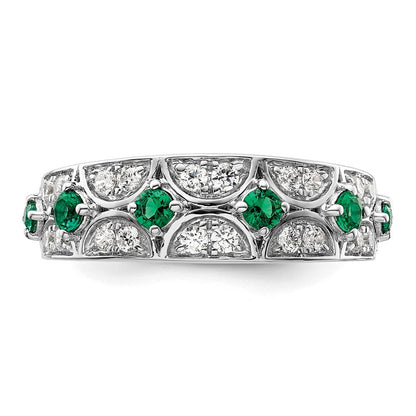 14K Weißgold Ring mit 0,5 ct. Labor-Diamant VS/SI+ G+ und Labor-Smaragd