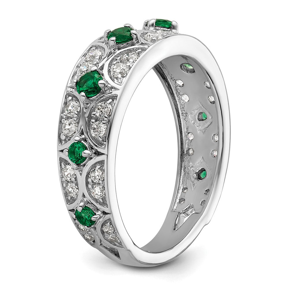 14K Weißgold Ring mit 0,5 ct. Labor-Diamant VS/SI+ G+ und Labor-Smaragd
