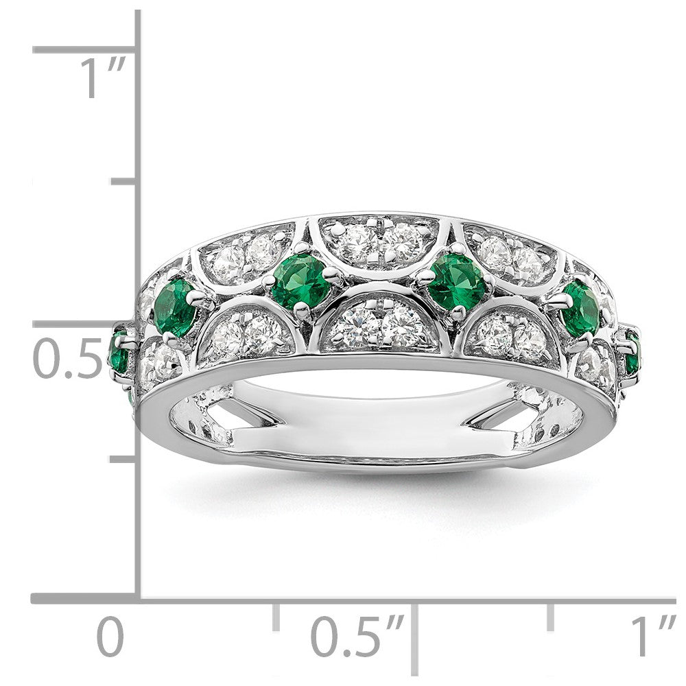 14K Weißgold Ring mit 0,5 ct. Labor-Diamant VS/SI+ G+ und Labor-Smaragd