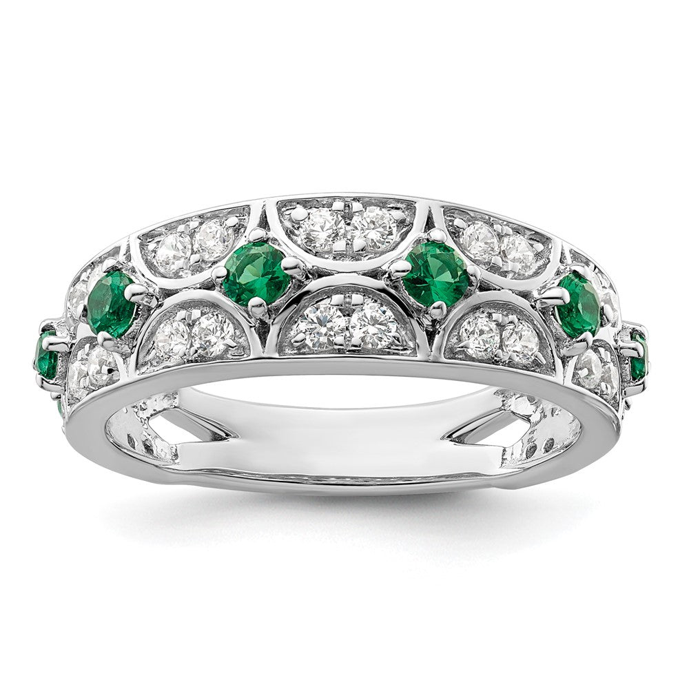 14K Weißgold Ring mit 0,5 ct. Labor-Diamant VS/SI+ G+ und Labor-Smaragd