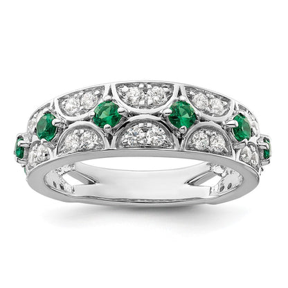 14K Weißgold Ring mit 0,5 ct. Labor-Diamant VS/SI+ G+ und Labor-Smaragd