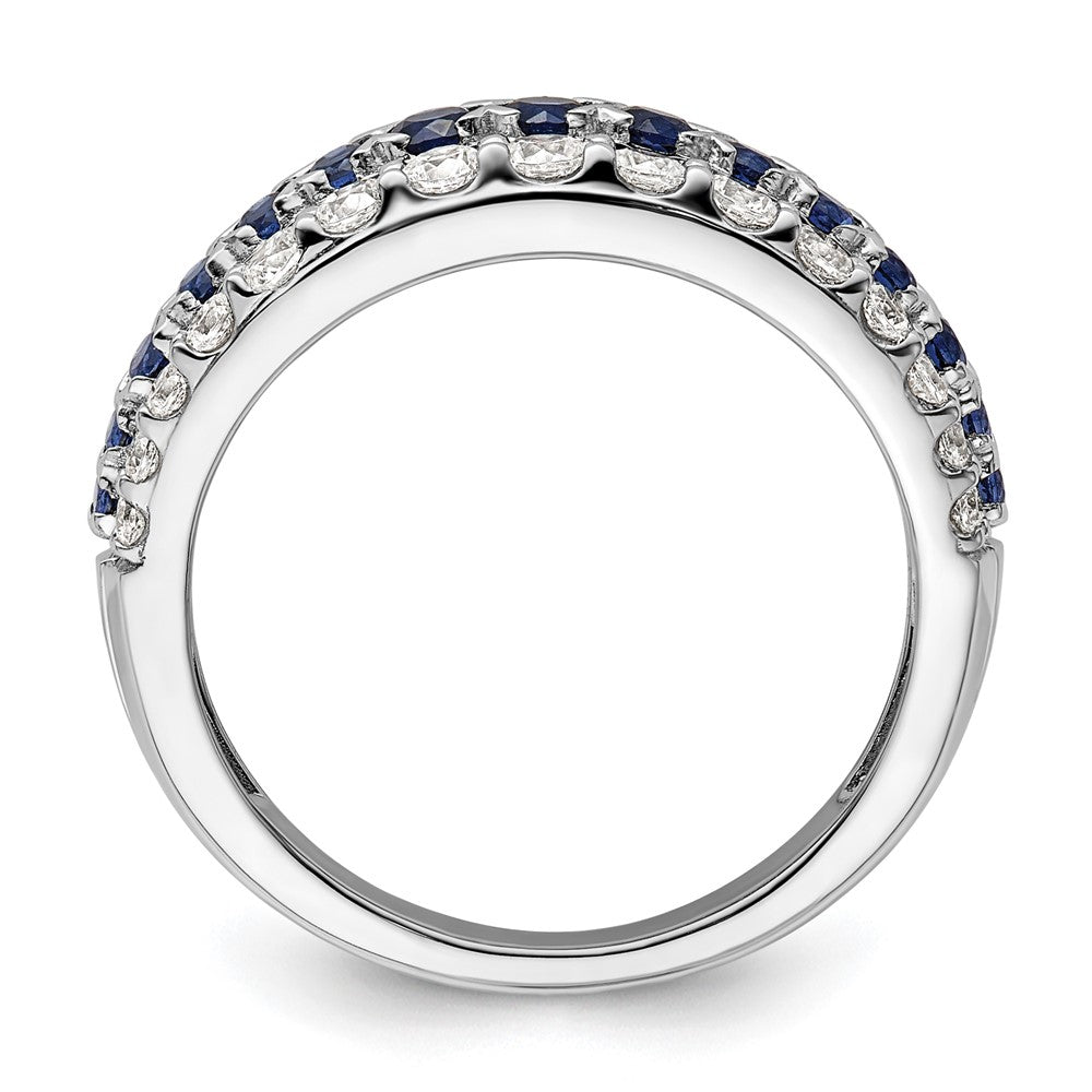 14K Weißgold Ring mit 0,875 ct. im Labor gezüchteten Diamanten VS/SI+ G+ und im Labor gezüchtetem blauen Saphir