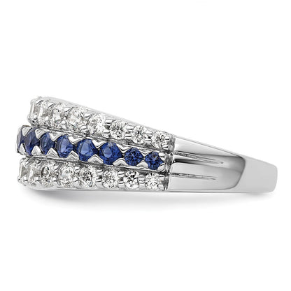 14K Weißgold Ring mit 0,875 ct. im Labor gezüchteten Diamanten VS/SI+ G+ und im Labor gezüchtetem blauen Saphir