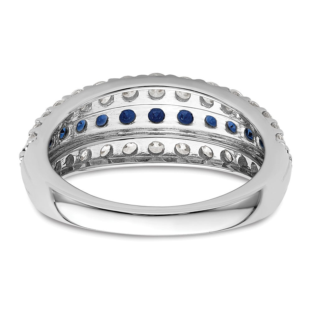 14K Weißgold Ring mit 0,875 ct. im Labor gezüchteten Diamanten VS/SI+ G+ und im Labor gezüchtetem blauen Saphir