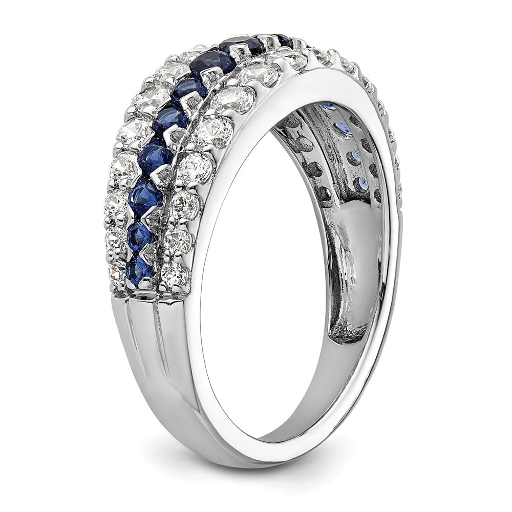 14K Weißgold Ring mit 0,875 ct. im Labor gezüchteten Diamanten VS/SI+ G+ und im Labor gezüchtetem blauen Saphir
