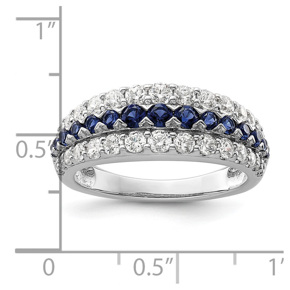 14K Weißgold Ring mit 0,875 ct. im Labor gezüchteten Diamanten VS/SI+ G+ und im Labor gezüchtetem blauen Saphir