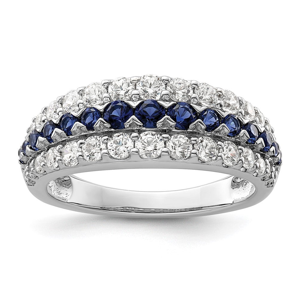 14K Weißgold Ring mit 0,875 ct. im Labor gezüchteten Diamanten VS/SI+ G+ und im Labor gezüchtetem blauen Saphir