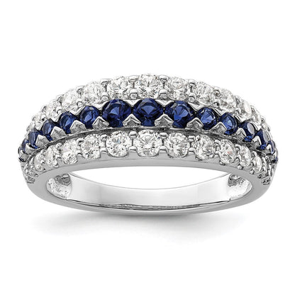 14K Weißgold Ring mit 0,875 ct. im Labor gezüchteten Diamanten VS/SI+ G+ und im Labor gezüchtetem blauen Saphir