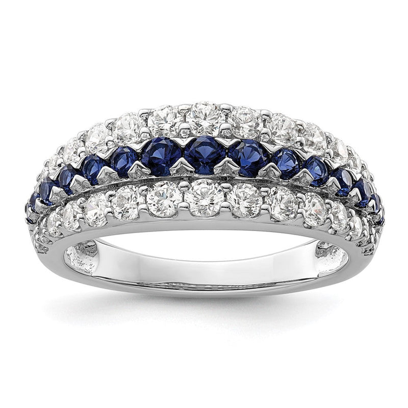 14K Weißgold Ring mit 0,875 ct. im Labor gezüchteten Diamanten VS/SI+ G+ und im Labor gezüchtetem blauen Saphir