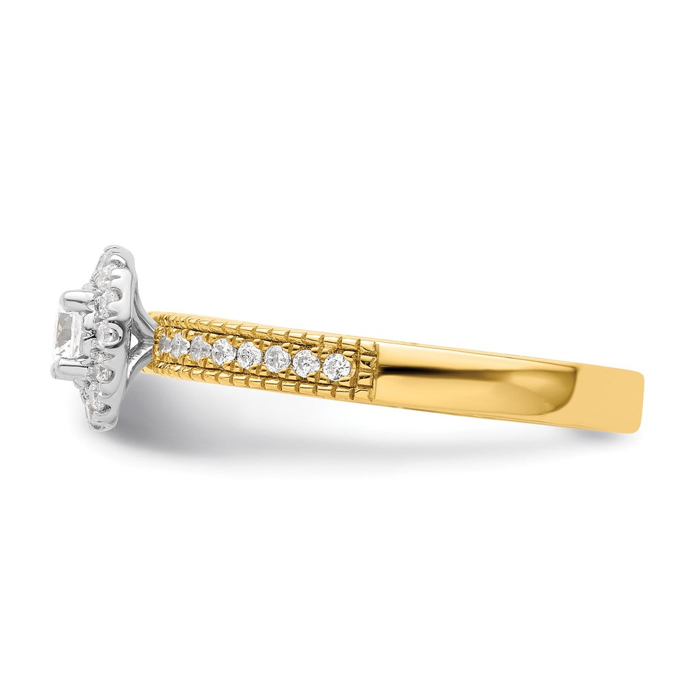 14K Bicolor Verlobungsring mit Halo und zwei im Labor gezüchteten Diamanten, VS/SI+ G+
