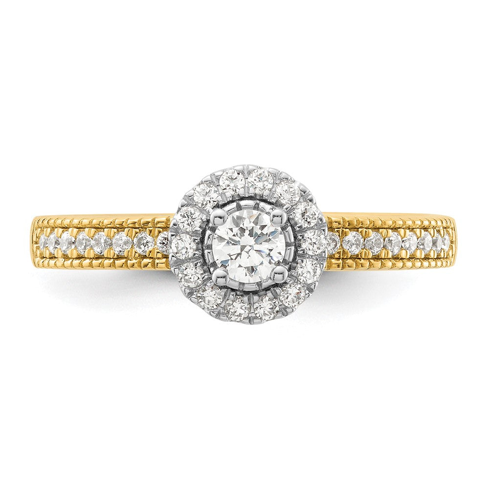 14K Bicolor Verlobungsring mit Halo und zwei im Labor gezüchteten Diamanten, VS/SI+ G+