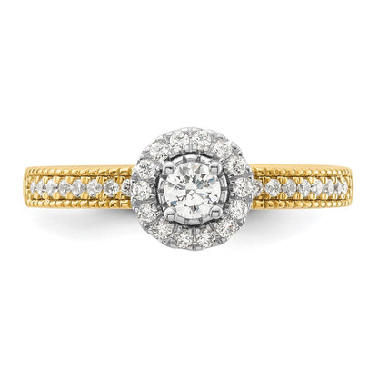 14K Bicolor Verlobungsring mit Halo und zwei im Labor gezüchteten Diamanten, VS/SI+ G+