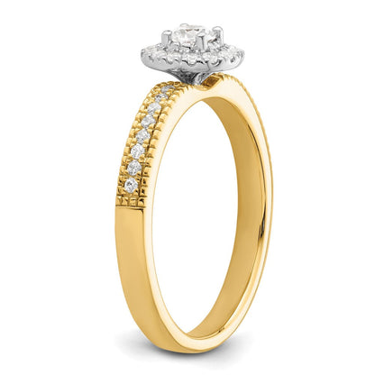 14K Bicolor Verlobungsring mit Halo und zwei im Labor gezüchteten Diamanten, VS/SI+ G+
