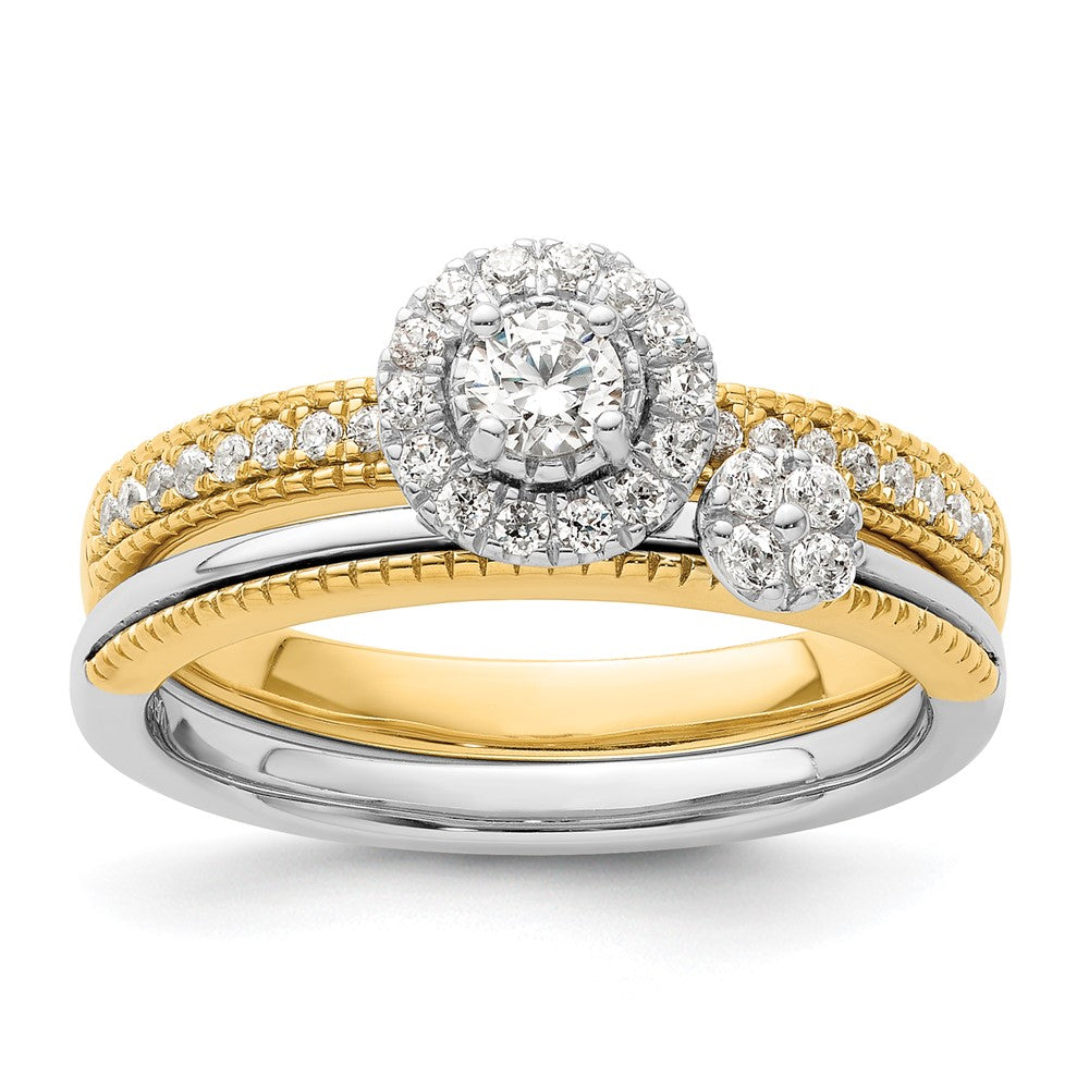 14K Bicolor Verlobungsring mit Halo und zwei im Labor gezüchteten Diamanten, VS/SI+ G+