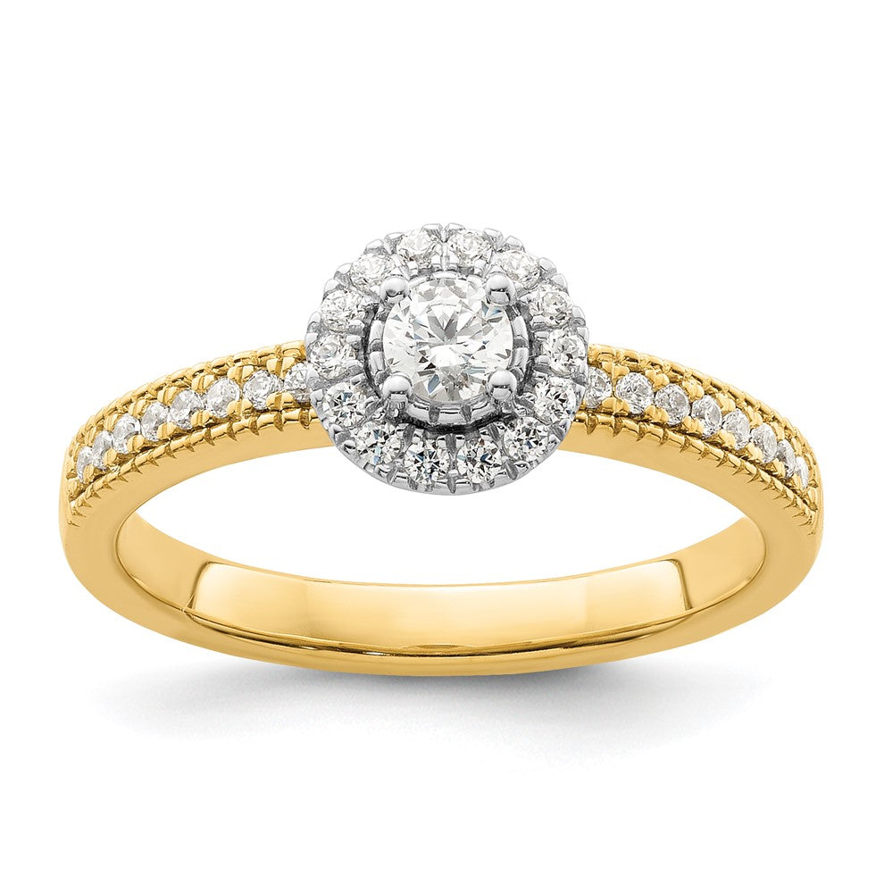 14K Bicolor Verlobungsring mit Halo und zwei im Labor gezüchteten Diamanten, VS/SI+ G+