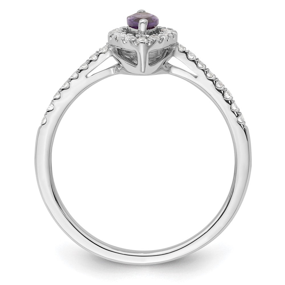 14K Weißgold Ring mit 0,2 ct. im Labor gezüchteten Diamanten VS/SI+ G+ und Amethyst, Geburtsstein Februar