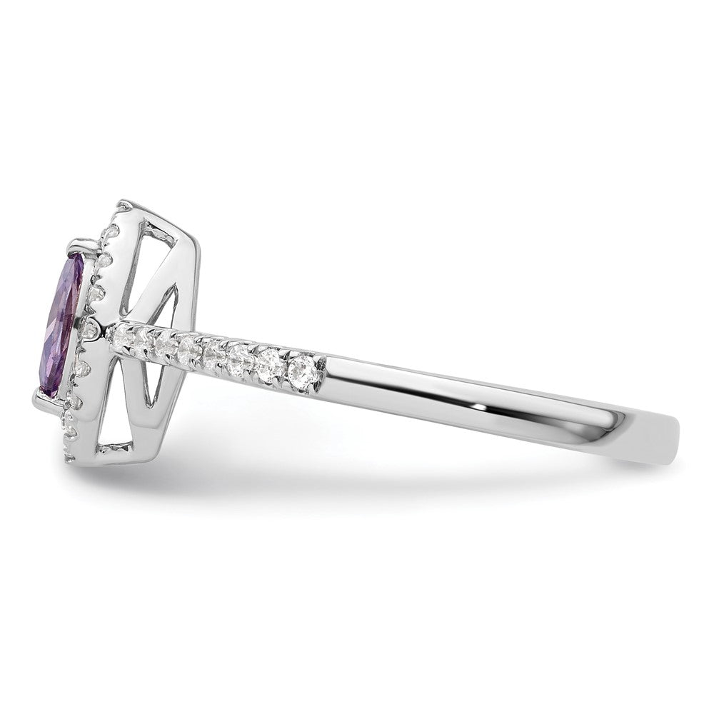 14K Weißgold Ring mit 0,2 ct. im Labor gezüchteten Diamanten VS/SI+ G+ und Amethyst, Geburtsstein Februar
