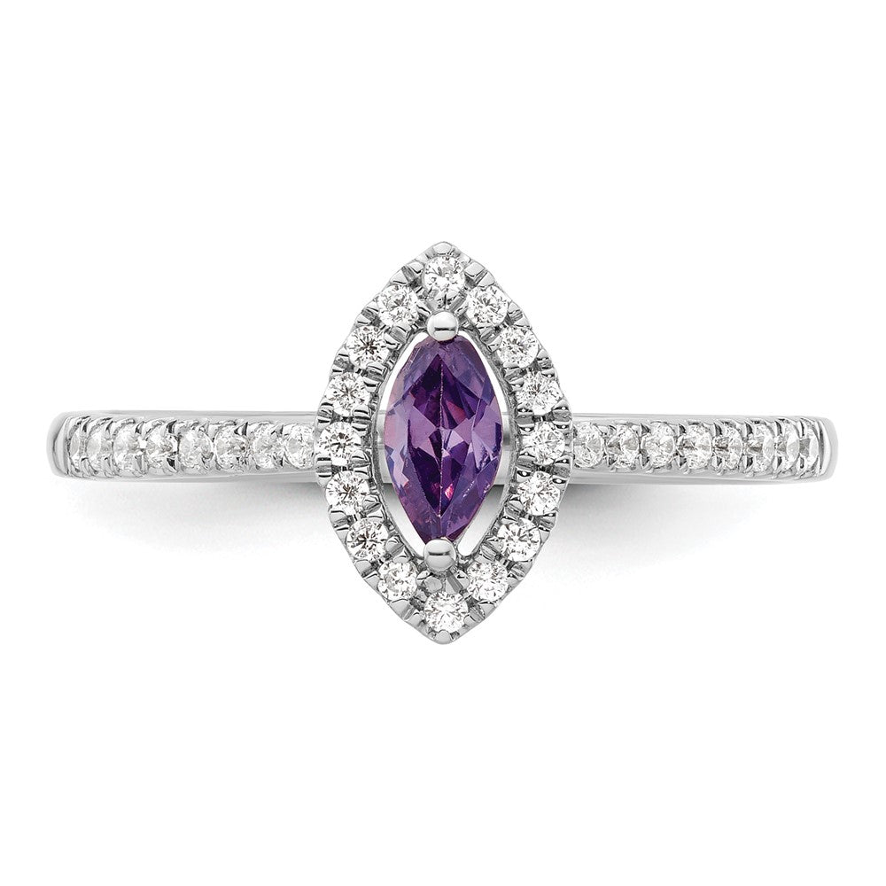 14K Weißgold Ring mit 0,2 ct. im Labor gezüchteten Diamanten VS/SI+ G+ und Amethyst, Geburtsstein Februar