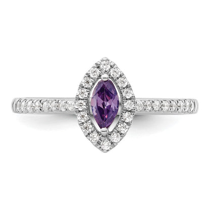14K Weißgold Ring mit 0,2 ct. im Labor gezüchteten Diamanten VS/SI+ G+ und Amethyst, Geburtsstein Februar