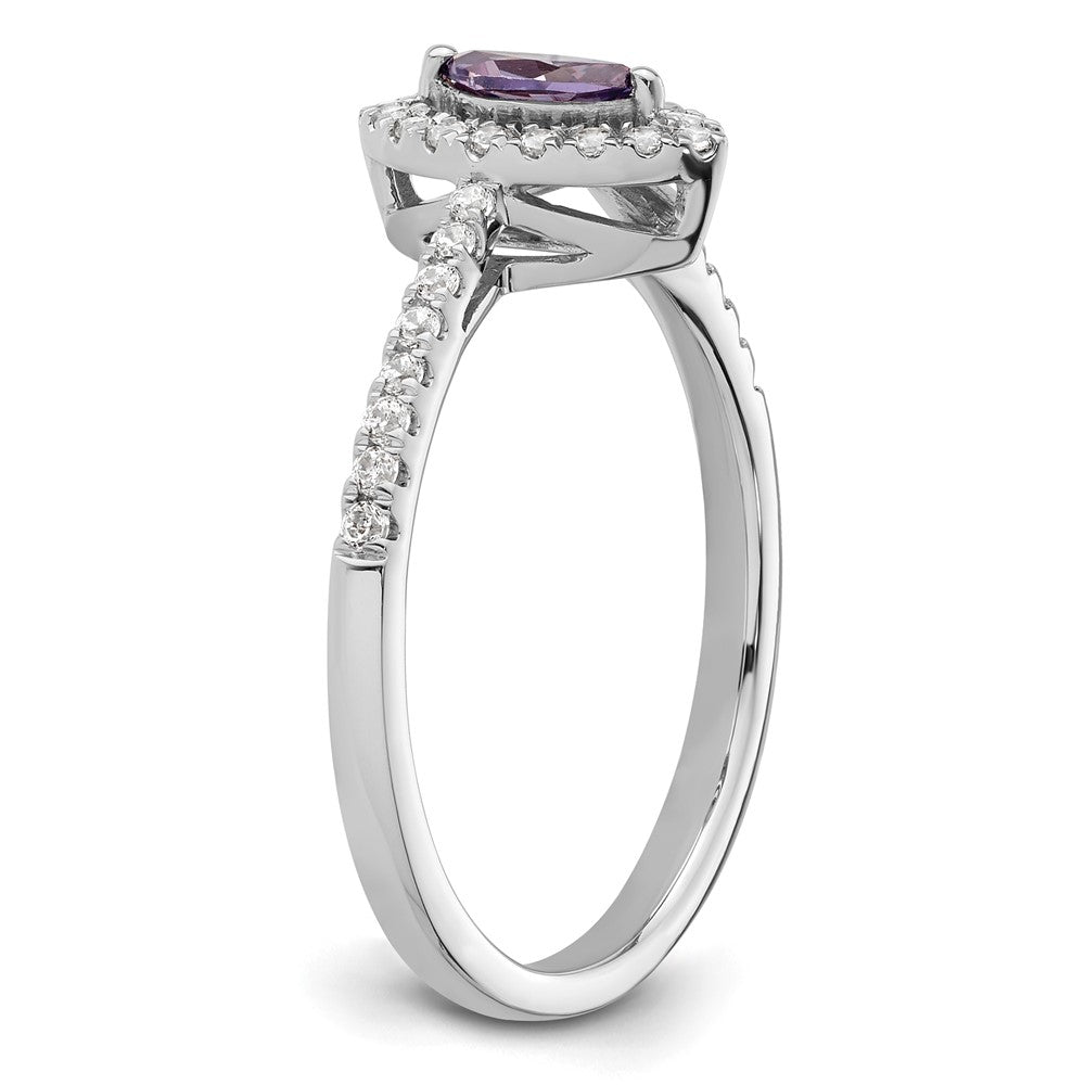 14K Weißgold Ring mit 0,2 ct. im Labor gezüchteten Diamanten VS/SI+ G+ und Amethyst, Geburtsstein Februar