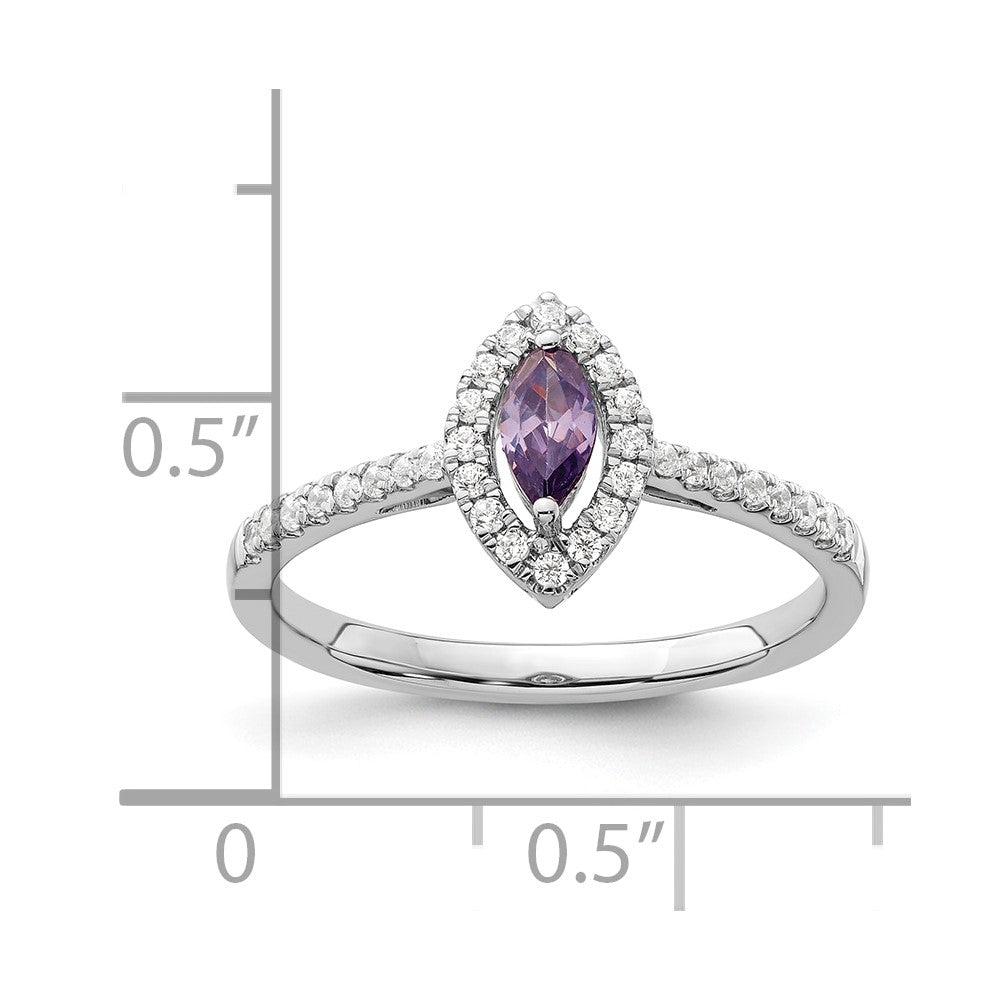 14K Weißgold Ring mit 0,2 ct. im Labor gezüchteten Diamanten VS/SI+ G+ und Amethyst, Geburtsstein Februar
