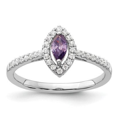 14K Weißgold Ring mit 0,2 ct. im Labor gezüchteten Diamanten VS/SI+ G+ und Amethyst, Geburtsstein Februar
