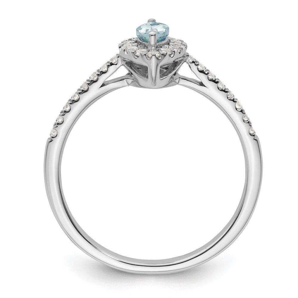 14K Weißgold Ring mit 0,2 ct. Labor-gezüchteten Diamanten VS/SI+ G+ und Aquamarin, Geburtsstein März