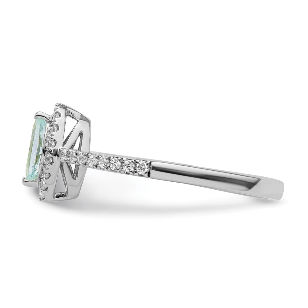 14K Weißgold Ring mit 0,2 ct. Labor-gezüchteten Diamanten VS/SI+ G+ und Aquamarin, Geburtsstein März