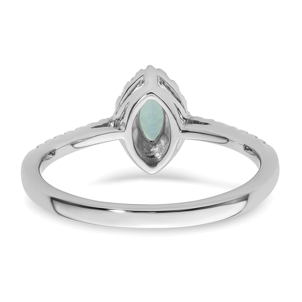 14K Weißgold Ring mit 0,2 ct. Labor-gezüchteten Diamanten VS/SI+ G+ und Aquamarin, Geburtsstein März