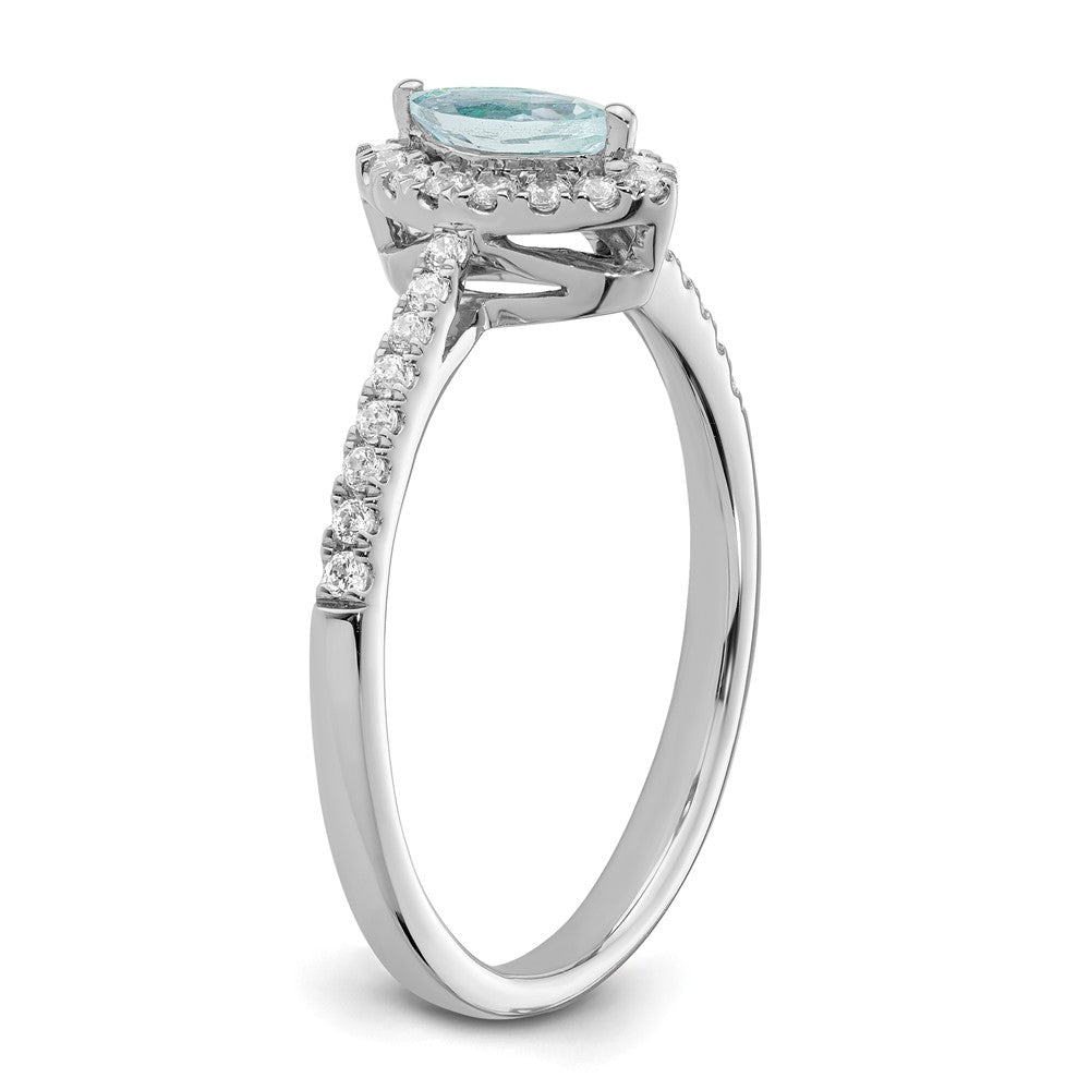 14K Weißgold Ring mit 0,2 ct. Labor-gezüchteten Diamanten VS/SI+ G+ und Aquamarin, Geburtsstein März