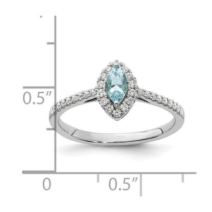 14K Weißgold Ring mit 0,2 ct. Labor-gezüchteten Diamanten VS/SI+ G+ und Aquamarin, Geburtsstein März