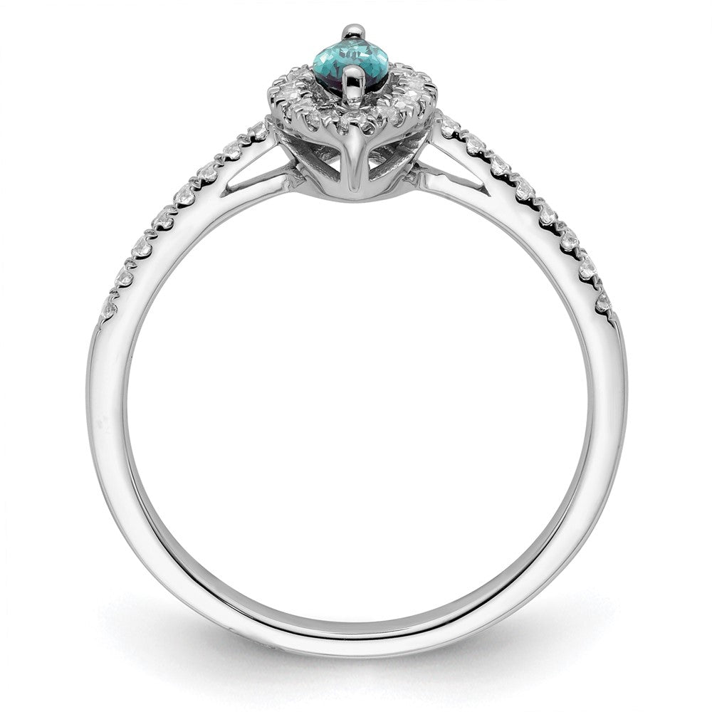 14K Weißgold Ring mit 0,2 ct. im Labor gezüchteten Diamanten VS/SI+ G+ und im Labor gezüchtetem Alexandrit, Juni-Geburtsstein