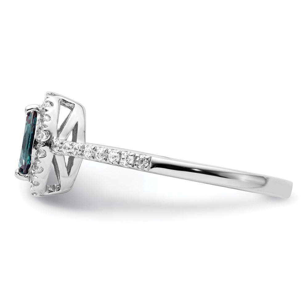 14K Weißgold Ring mit 0,2 ct. im Labor gezüchteten Diamanten VS/SI+ G+ und im Labor gezüchtetem Alexandrit, Juni-Geburtsstein