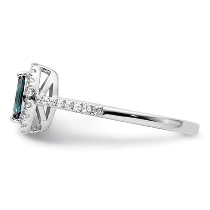 14K Weißgold Ring mit 0,2 ct. im Labor gezüchteten Diamanten VS/SI+ G+ und im Labor gezüchtetem Alexandrit, Juni-Geburtsstein