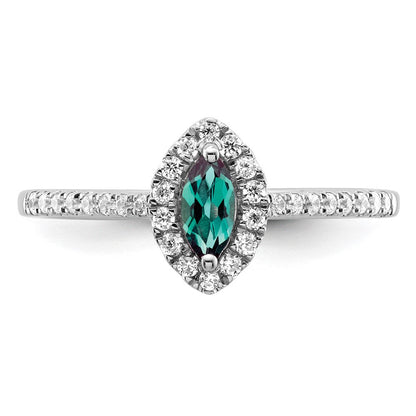14K Weißgold Ring mit 0,2 ct. im Labor gezüchteten Diamanten VS/SI+ G+ und im Labor gezüchtetem Alexandrit, Juni-Geburtsstein