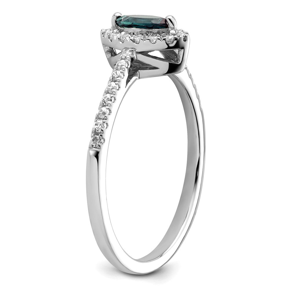 14K Weißgold Ring mit 0,2 ct. im Labor gezüchteten Diamanten VS/SI+ G+ und im Labor gezüchtetem Alexandrit, Juni-Geburtsstein